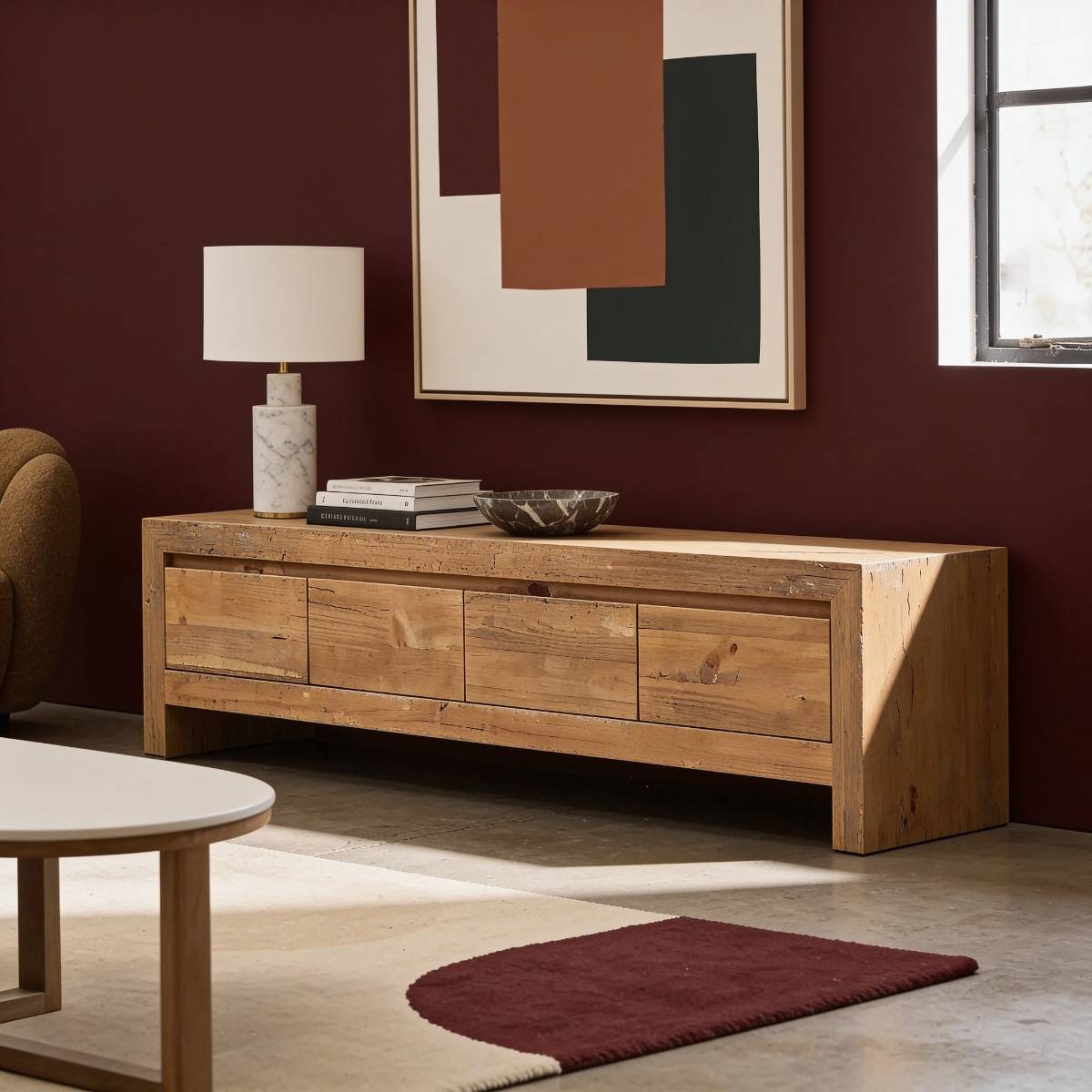Meuble TV en bois recyclé BLAISE bois clair, MADE IN MEUBLES