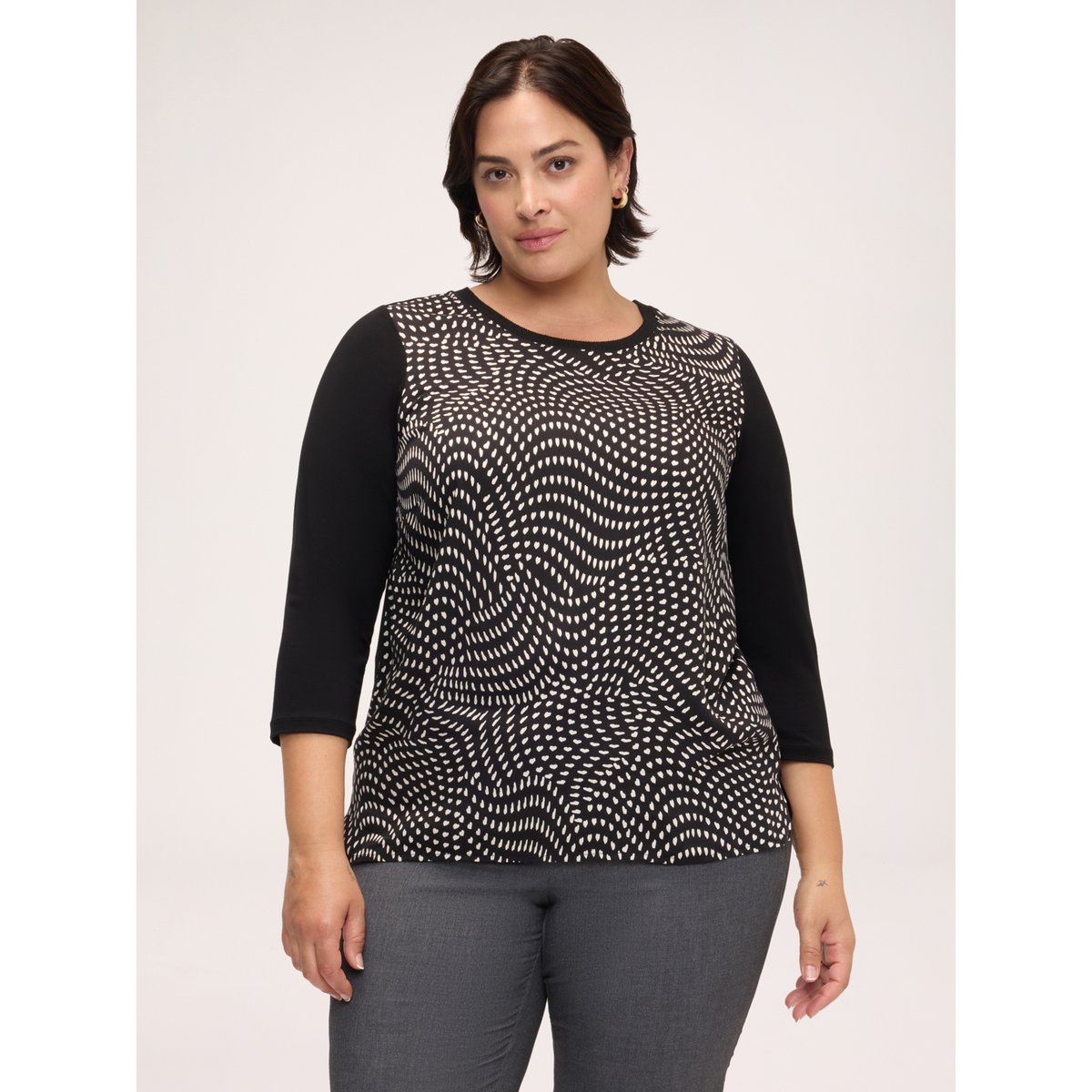 T-shirt bimatière avec imprimé noir, FIORELLA RUBINO