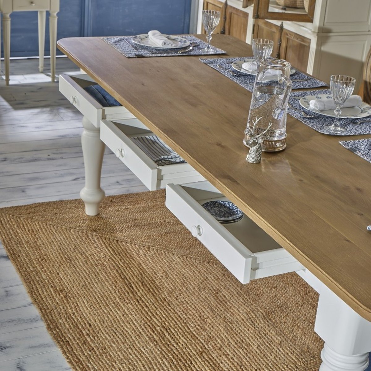 Table blanche rectangulaire en chêne 8 couverts ALEXIS blanche, ROBIN DES BOIS