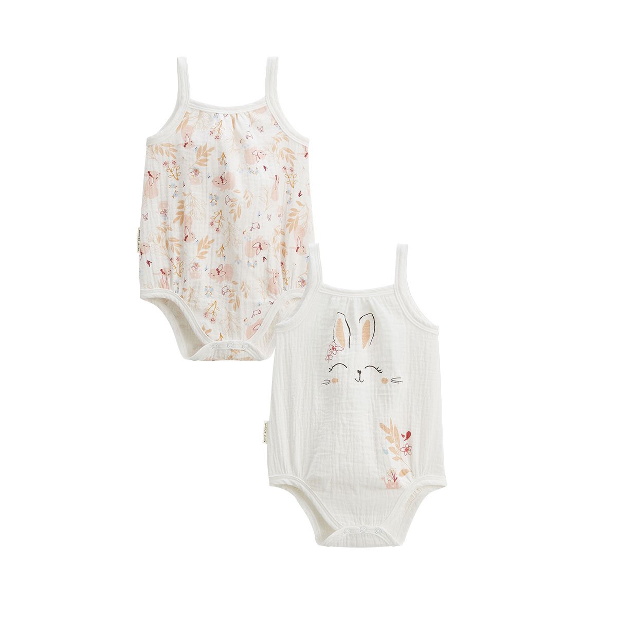Lot de 2 barboteuses bloomer bébé en gaze de coton Praline ecru, PETIT BEGUIN