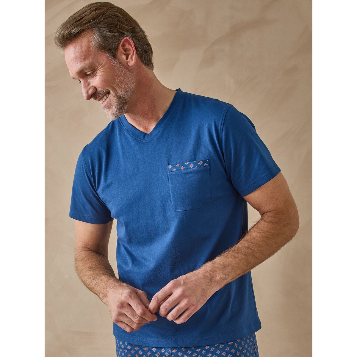Pyjashort homme maille coton peigné bleu, DAXON