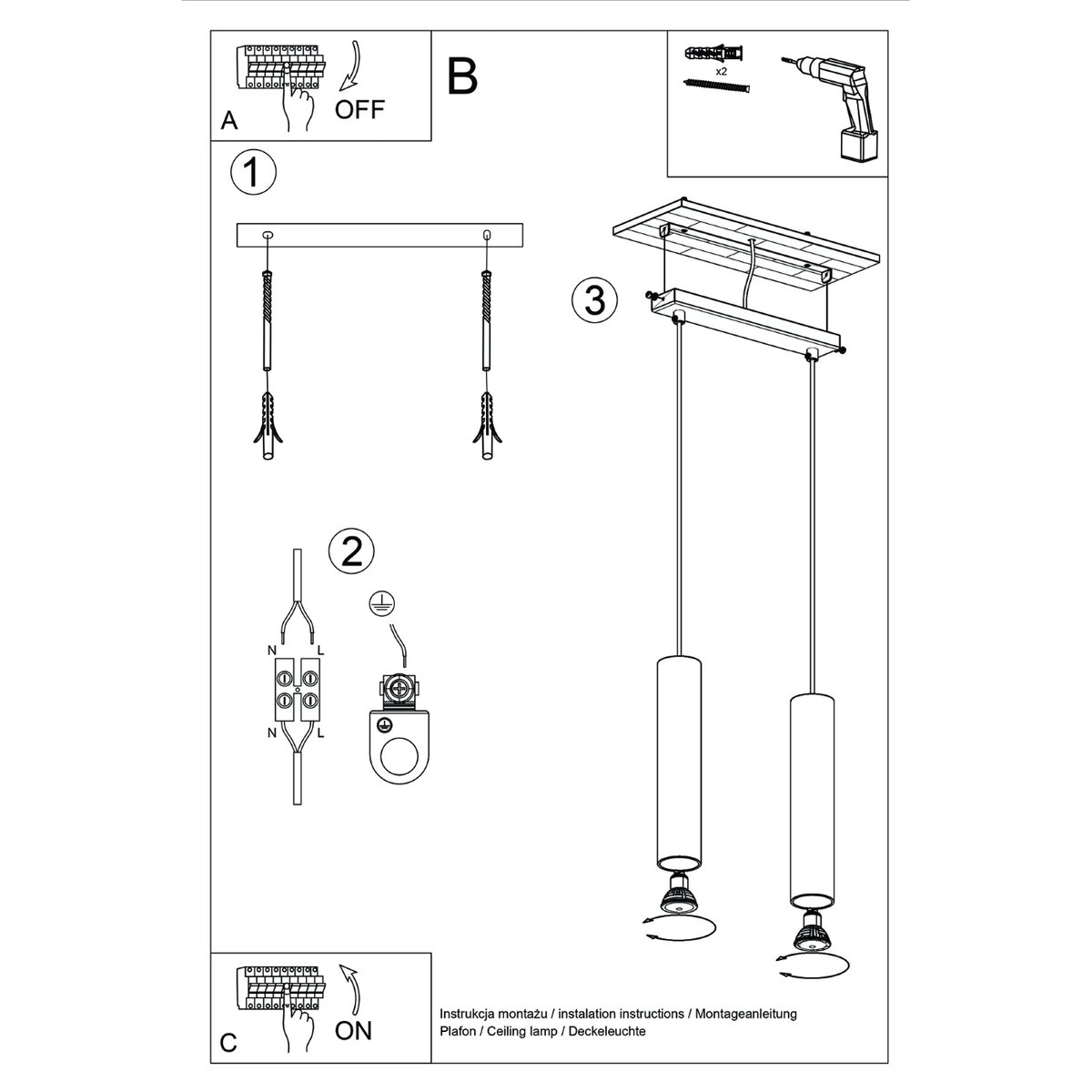 Suspension Acier Ocre Rouge GU10 2 Lagos rouge, EDEN