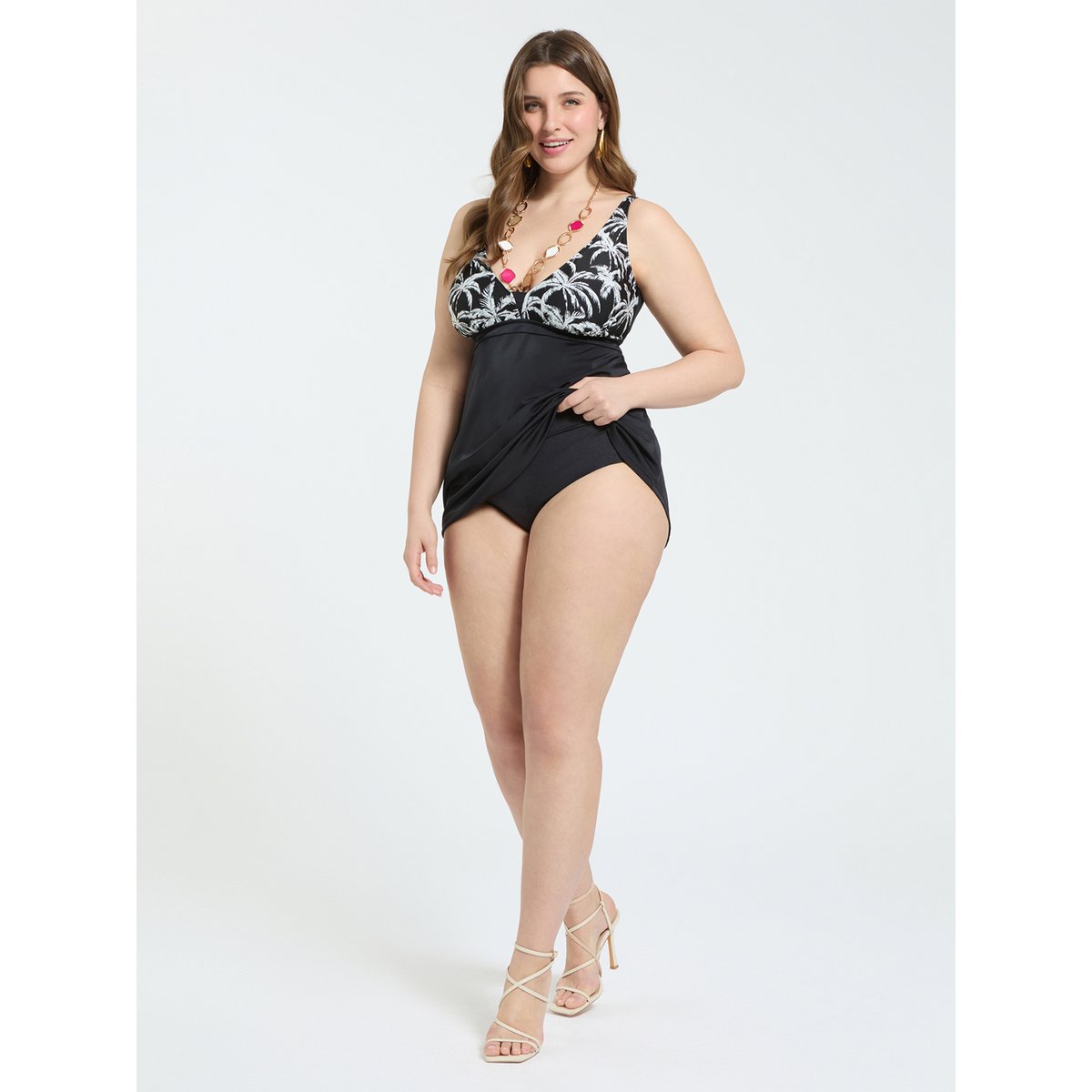 Haut de tankini à imprimé tropical noir, FIORELLA RUBINO