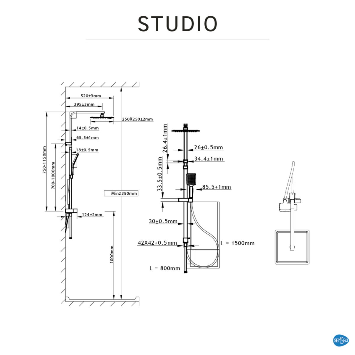 Lot de 2 colonnes de douche sans robinet, STUDIO noir, SENSEA