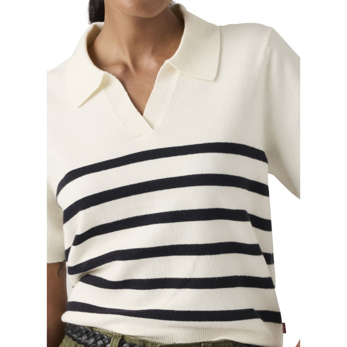 Pull blanc et noir à rayures pourvu d'un col polo et de manches courtes blanc, LEVI'S