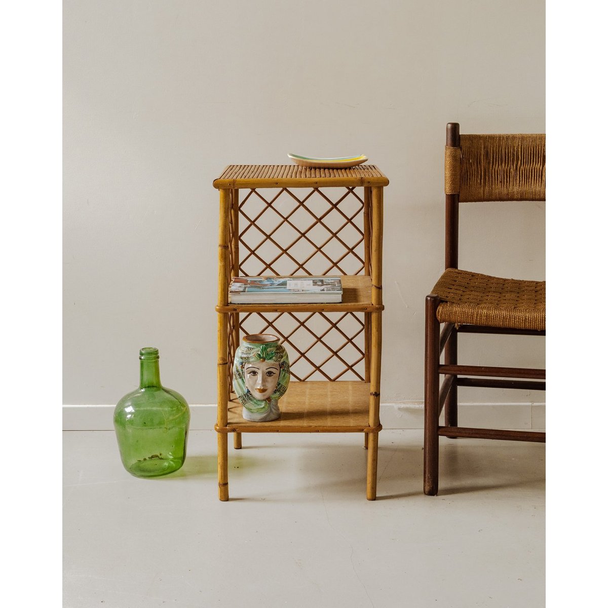 Étagère en rotin et bambou Gaëlle N°1430 - Bon état bois clair, DEBONGOUT