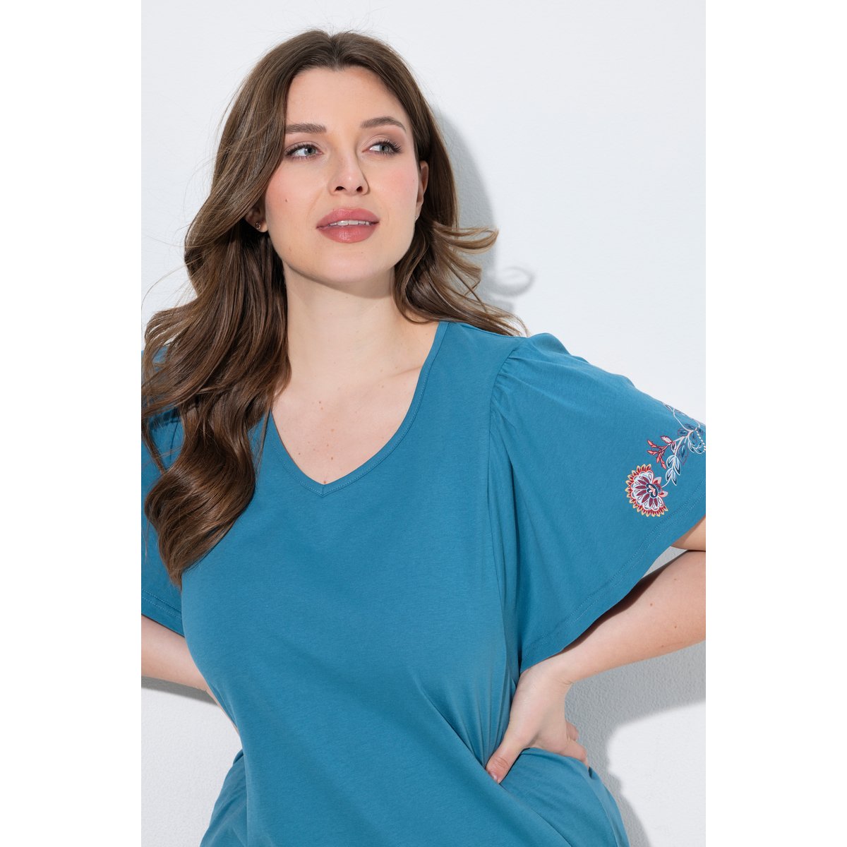 Pyjama motif cachemire, encolure en V pétrol, ULLA POPKEN