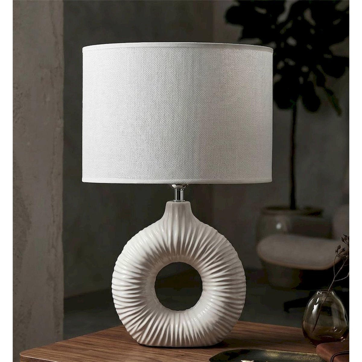 Lampe à poser céramique ajourée abat-jour MODERN blanc, RECOLLECTION