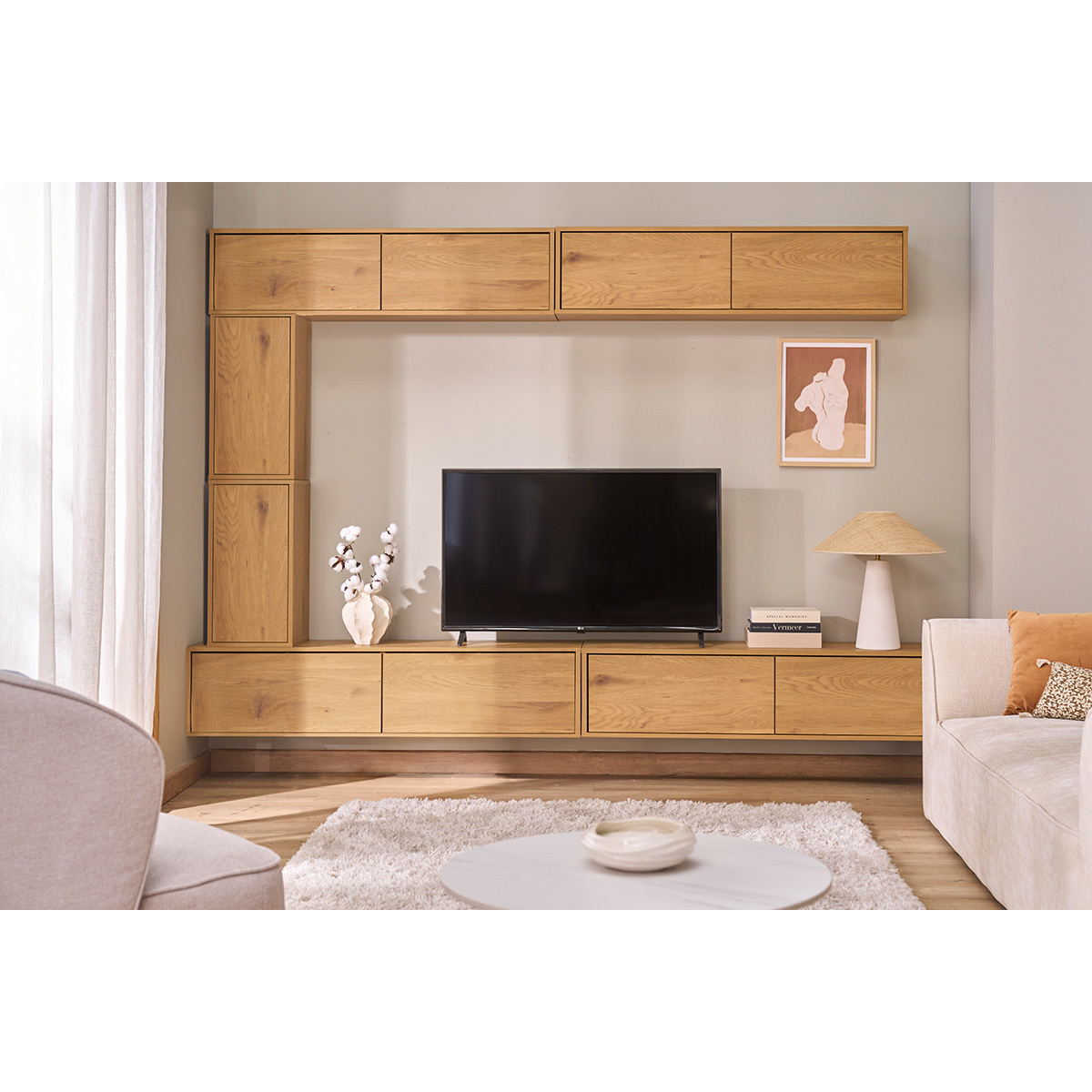 Rangement mural finition bois clair chêne L30 cm FLEXO noyer, MILIBOO