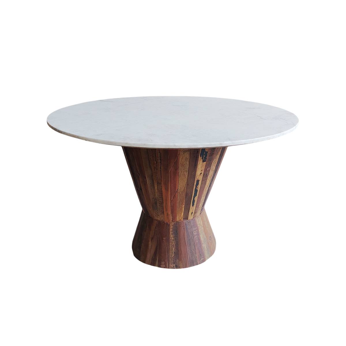Table à manger en bois recyclé et en marbre ANYA bois foncé, MADE IN MEUBLES
