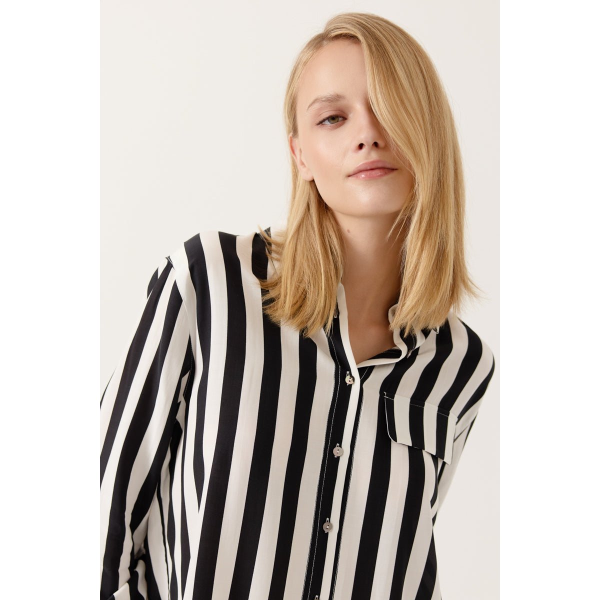 Chemise TALOUMA rayures manches longues coupe droite poche poitrine black, ARTLOVE