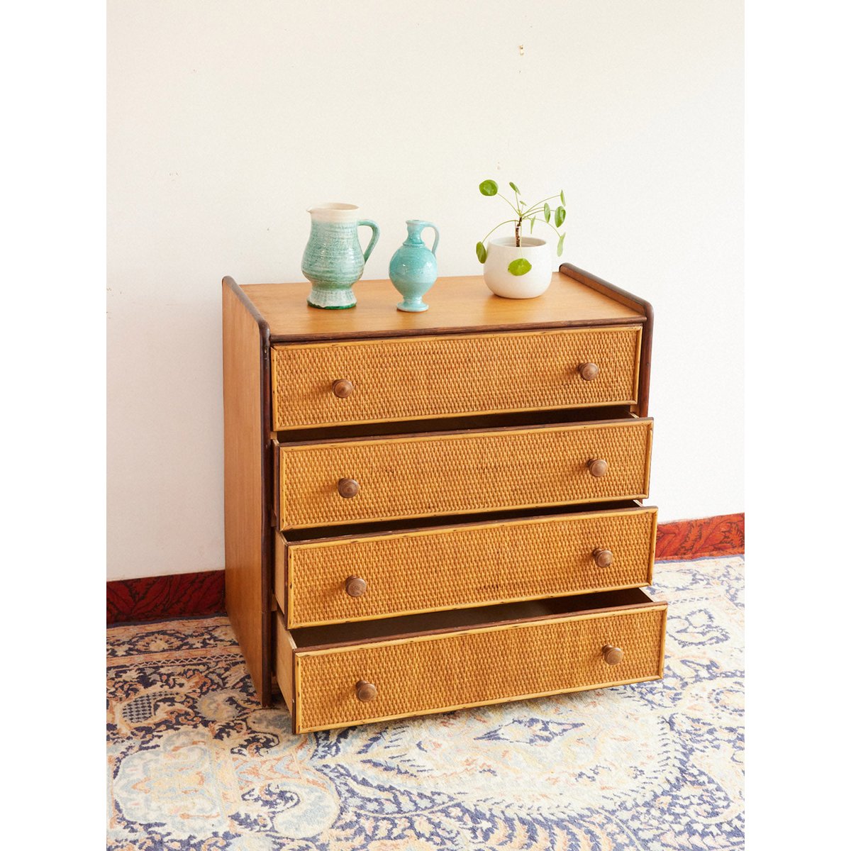 Commode en osier Garance N°776 - Bon état bois clair, DEBONGOUT