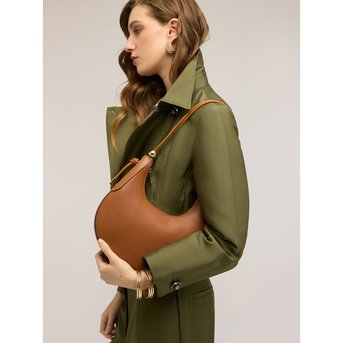 Sac bandoulière croissant marron, MOTIVI