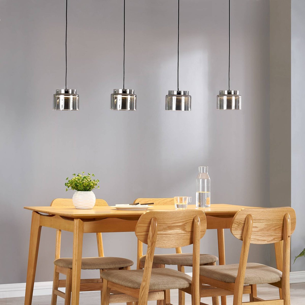 Suspension en verre design, Diano gris fumé, chrome, LUCANDE