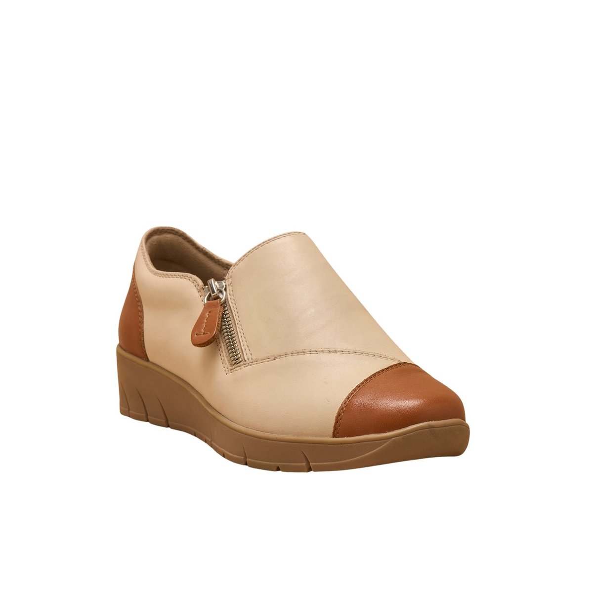 Chaussures confort zippées et élastiquée beige, PEDICONFORT