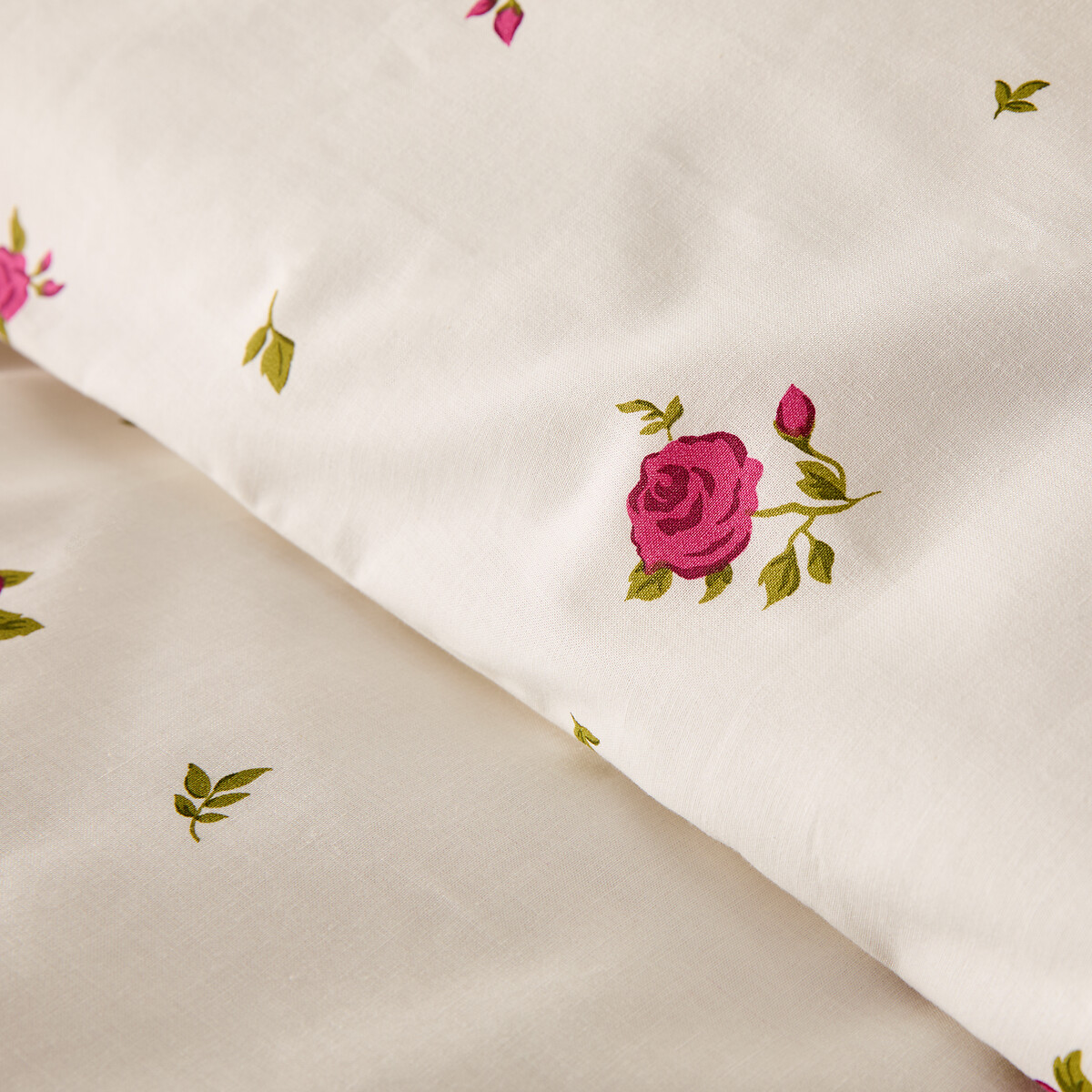 Conjunto de cama en 30% algodón reciclado, funda de almohada cuadrada, estampado de rosas, ROSAN estampado con fondo crudo, LA REDOUTE INTERIEURS