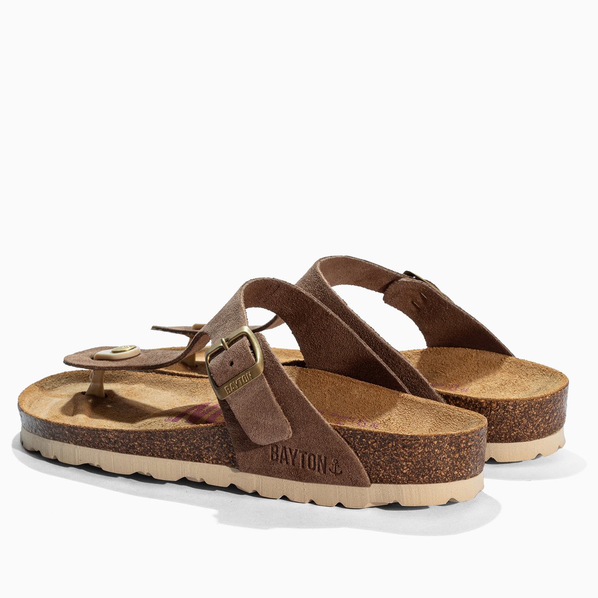Tongs en cuir suédé MERCURE dark beige, BAYTON