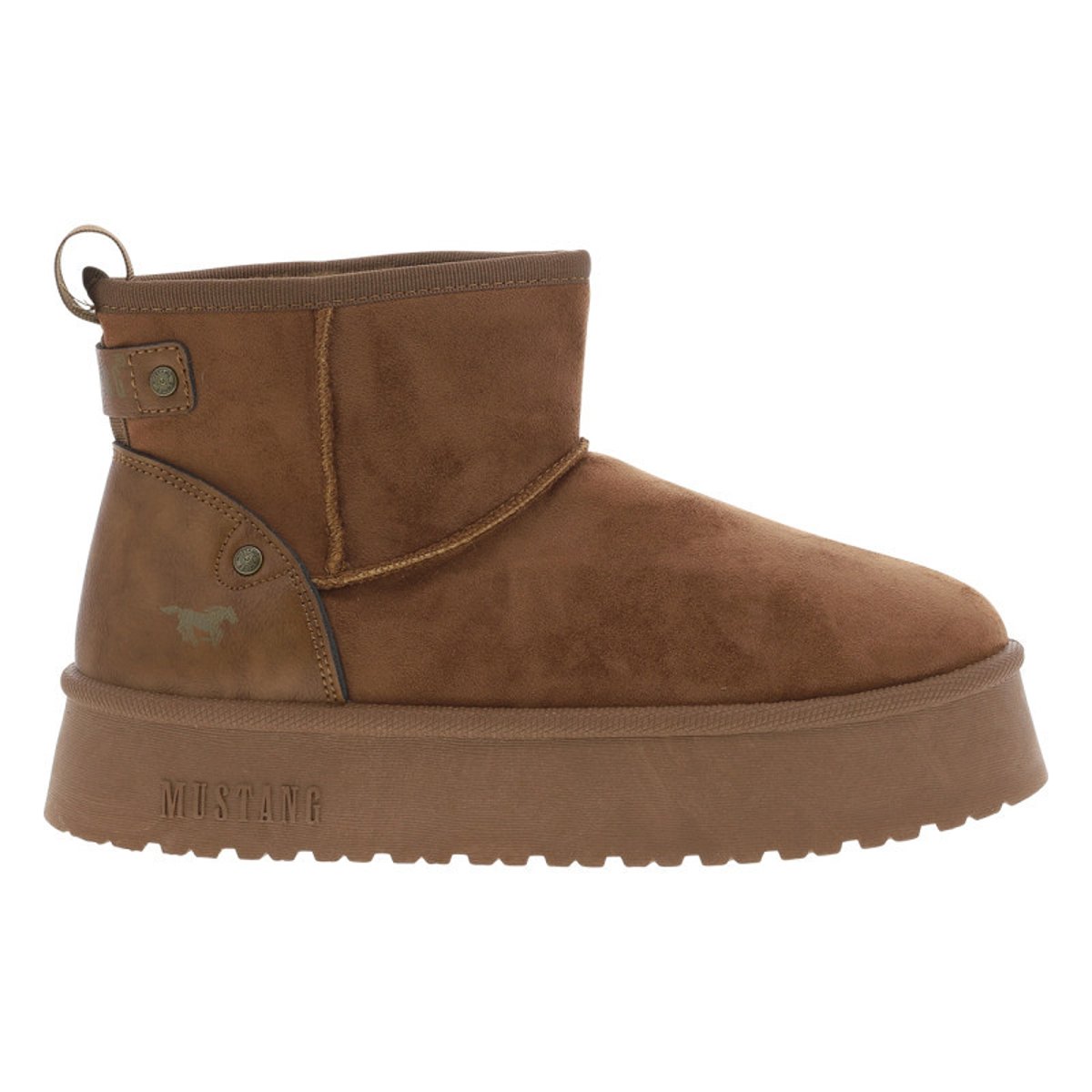 Boots noires à talon plateau et à slip-on avec l'intérieur en fausse marron, MUSTANG
