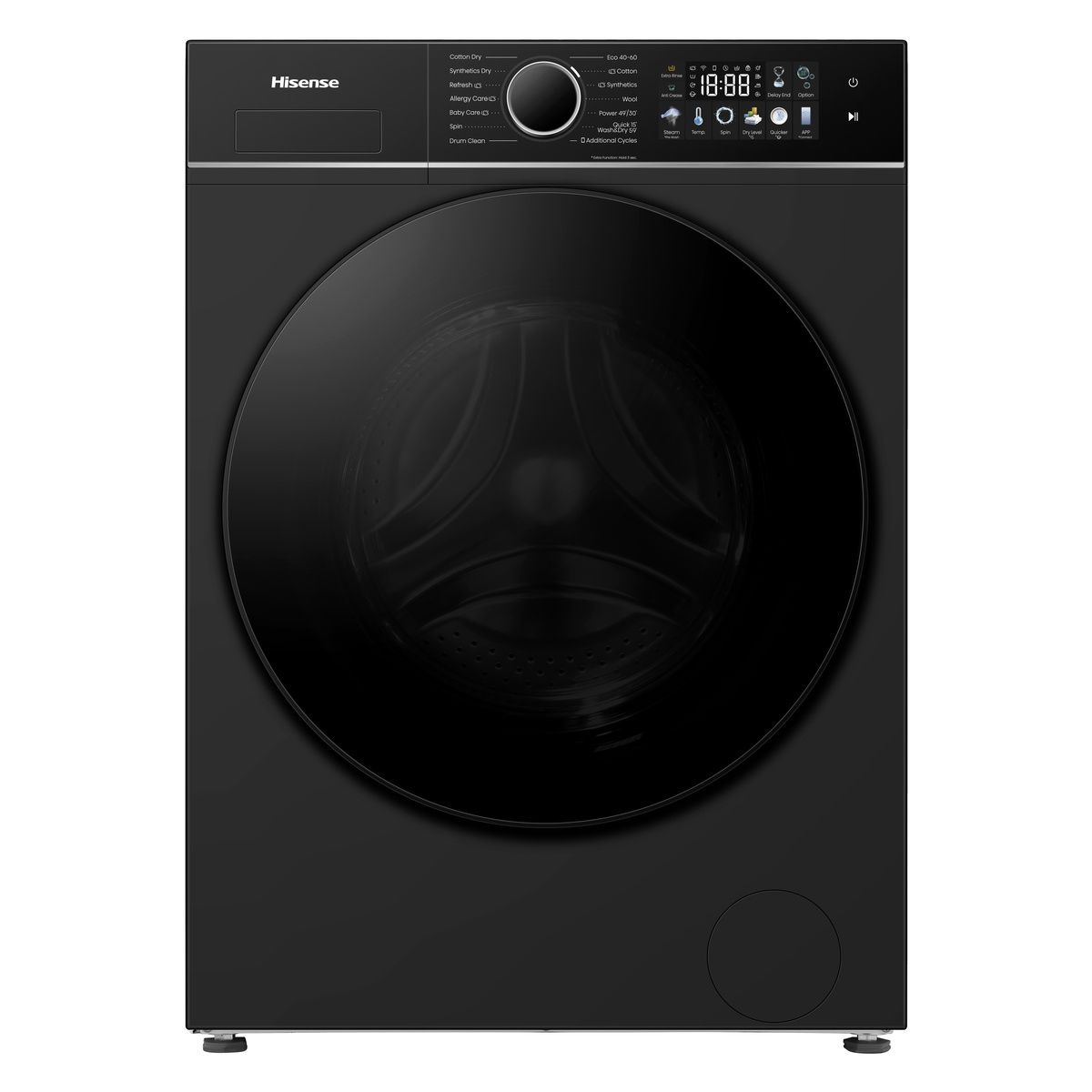 Lave linge séchant hublot WD3I8043BBF2 - 8/5 kg - 1400 tr/min - Classe D - Connecté - Noir couleur unique, HISENSE