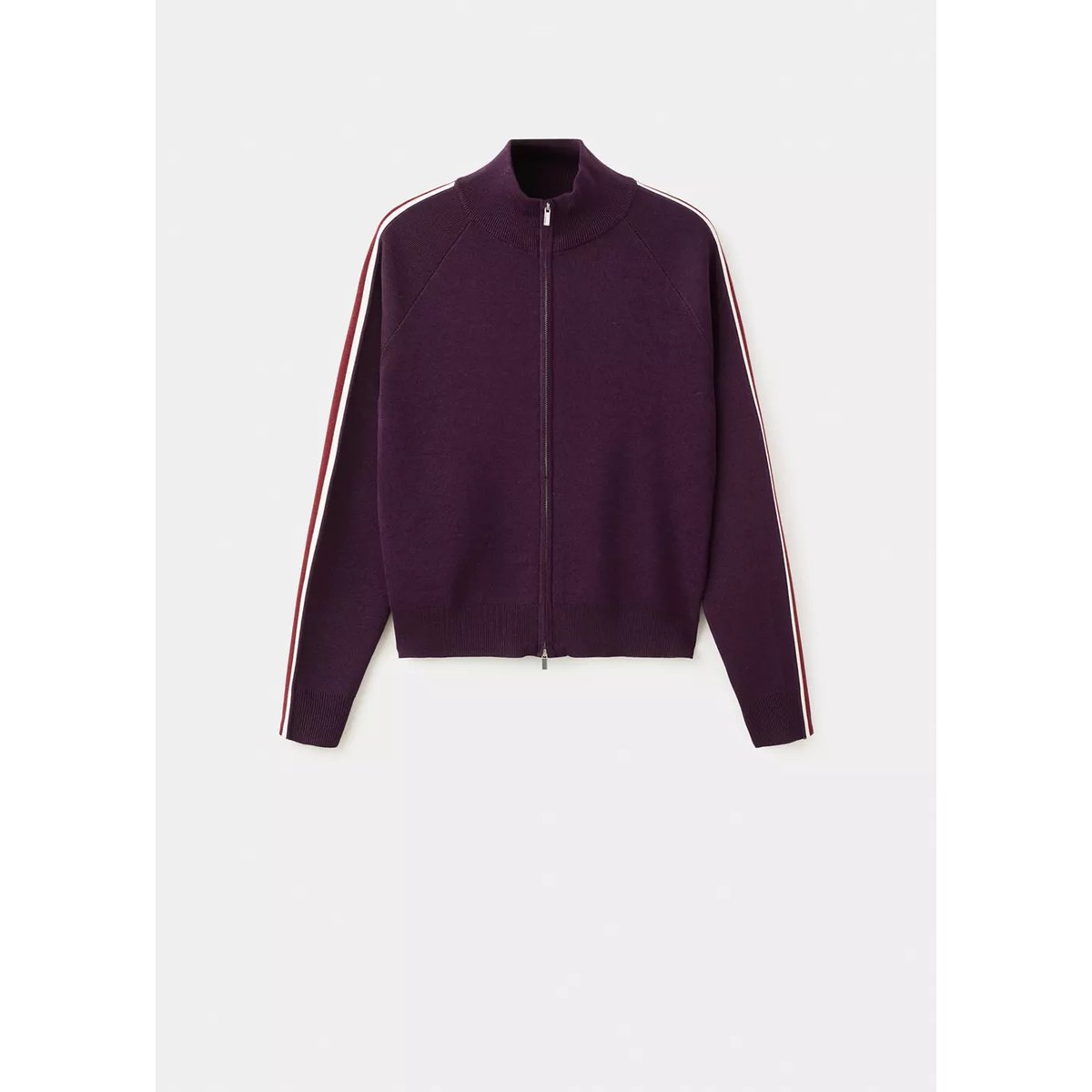 Cardigan rayures contraste zip lie de vin, MANGO