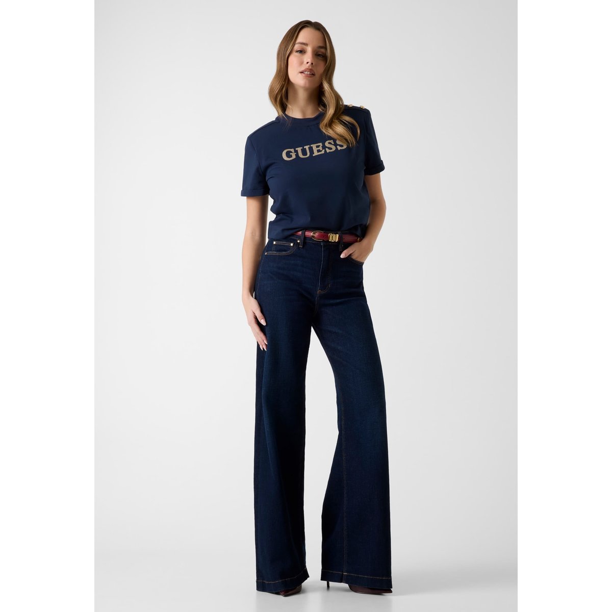 T-Shirt Logo Pailleté bleu foncé, GUESS