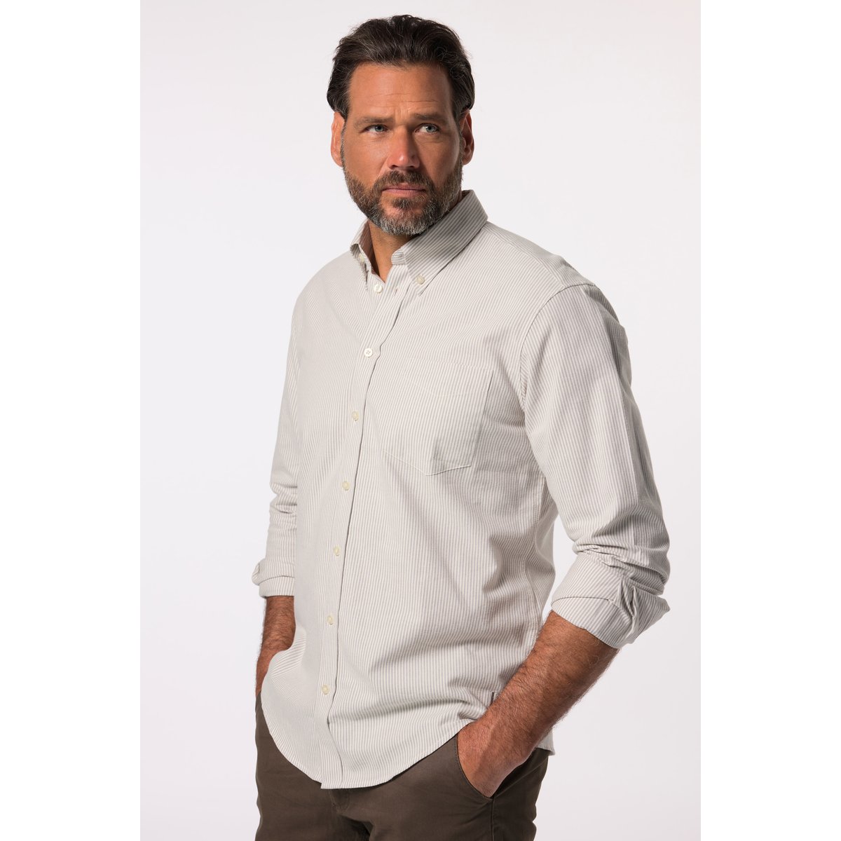 Chemise à rayures, manches longues blanc cassé, JP1880