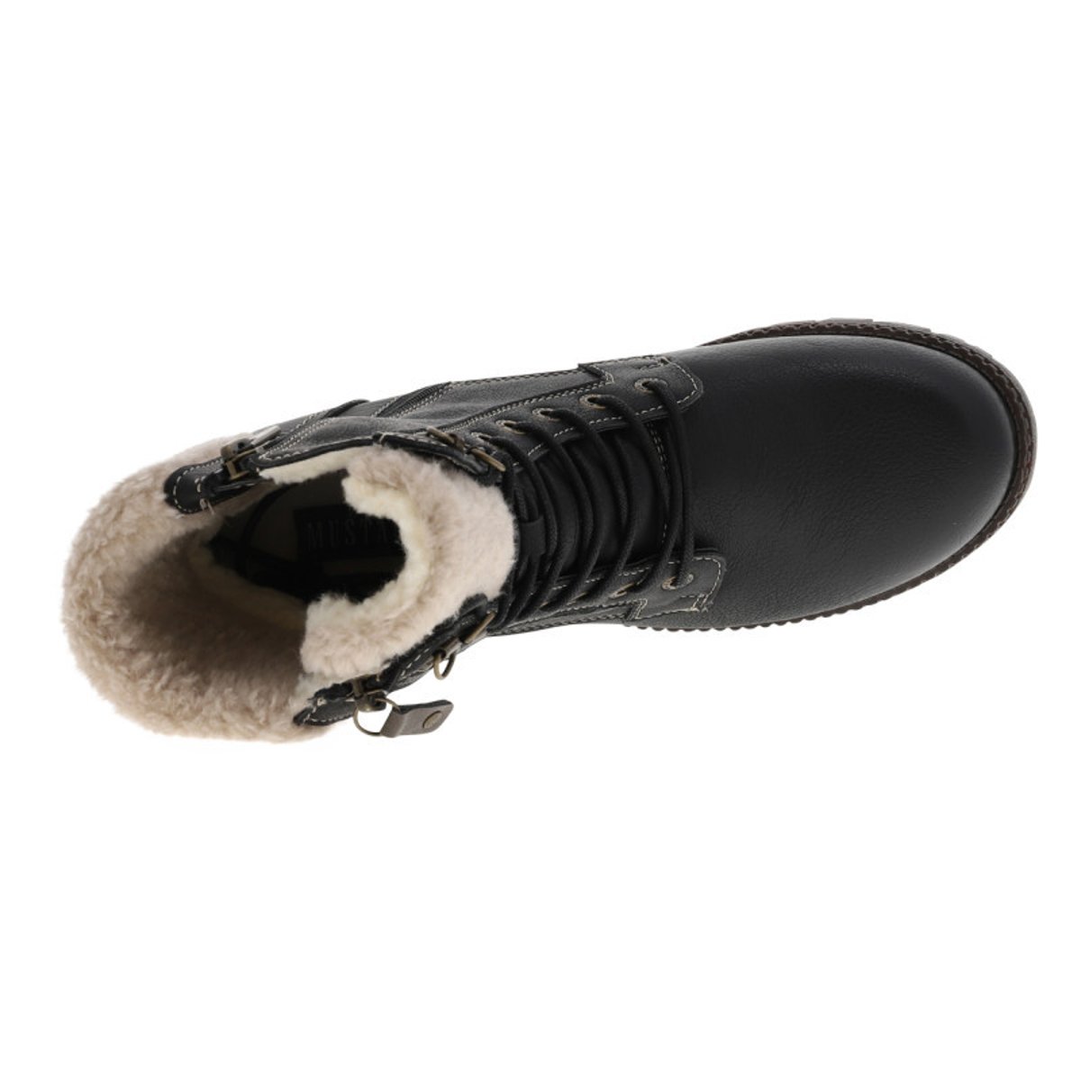 Bottines noires à talon décroché moyen avec un zip et des lacets ronds noires, MUSTANG