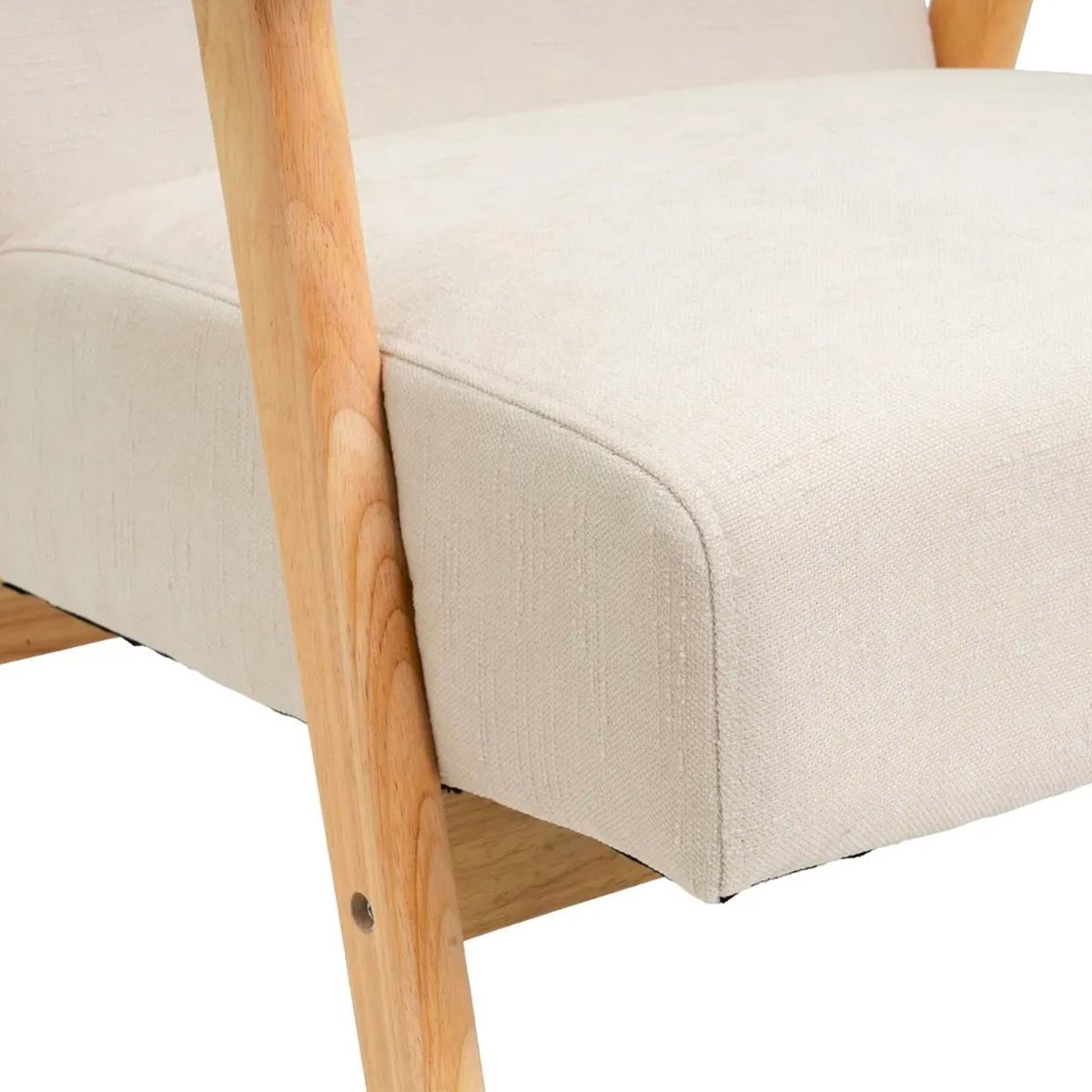 Fauteuil tissu chenille beige pieds bois vintage 67x79x84cm beige, WADIGA