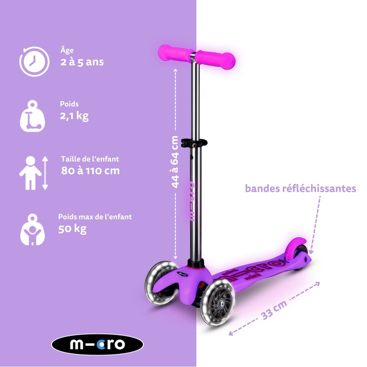Mini Micro Deluxe Glow LED - rose, MICRO MOBILITY