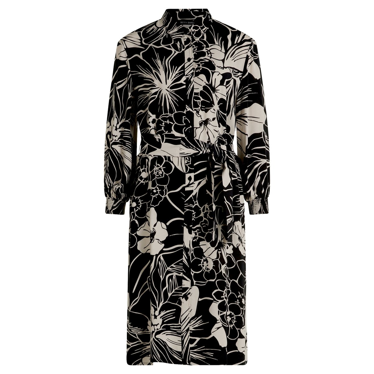 Robe-chemisier à ceinture à nouer noir/beige, BETTY BARCLAY