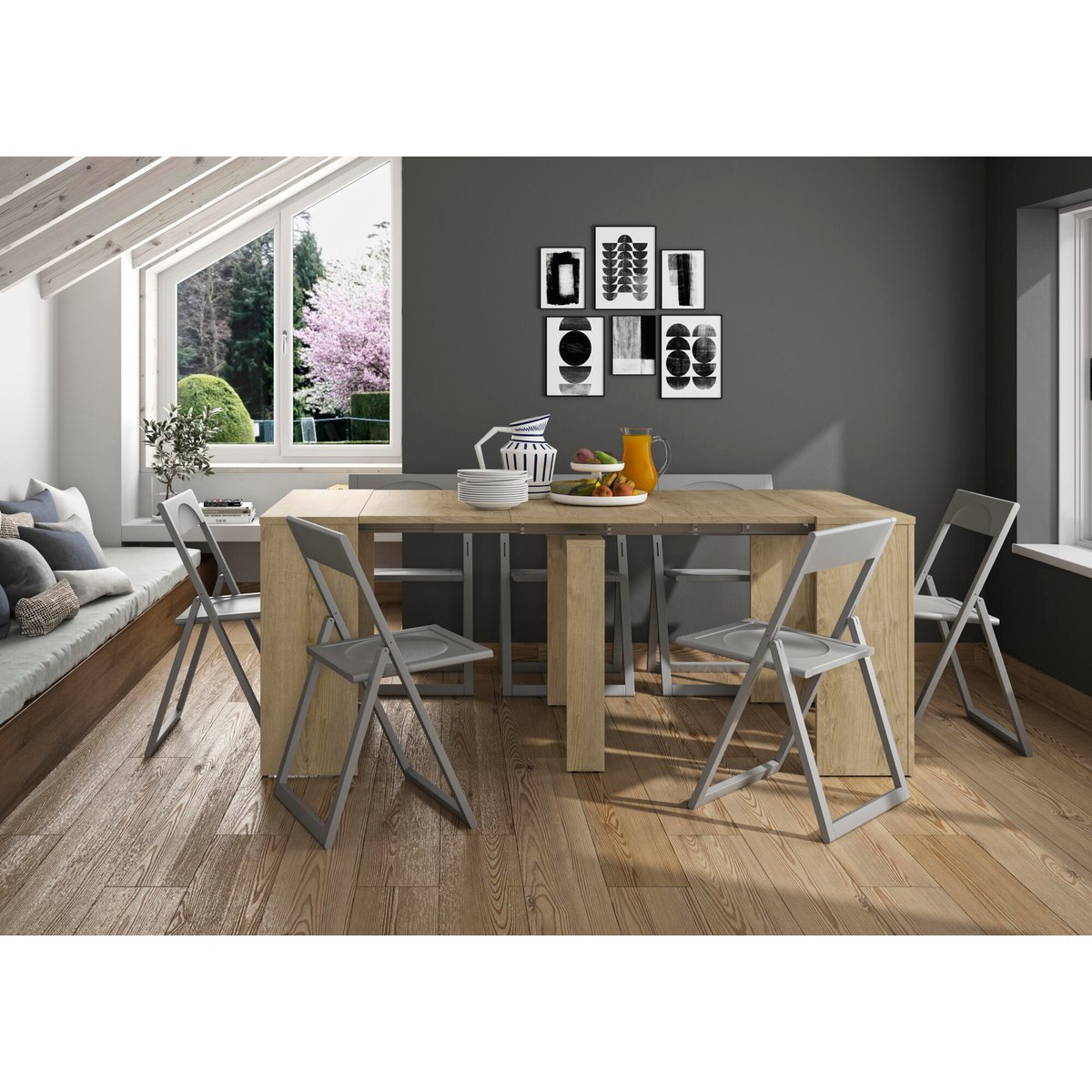 Table console extensible avec rangement intégré beige, DIAGONE