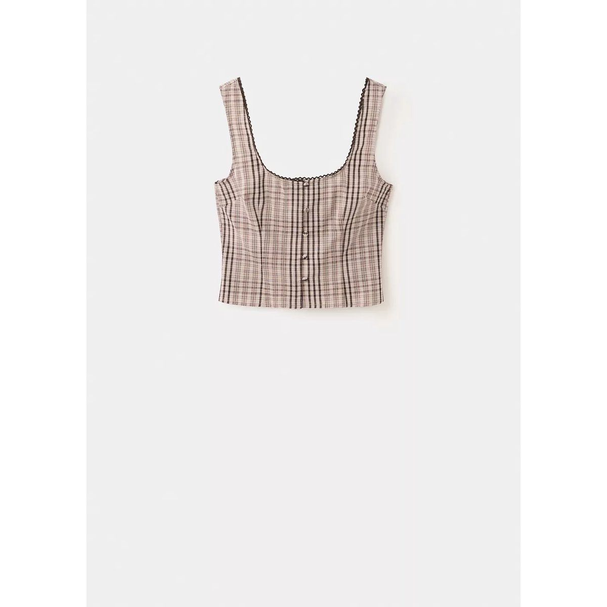 Top carreaux en coton marron, MANGO