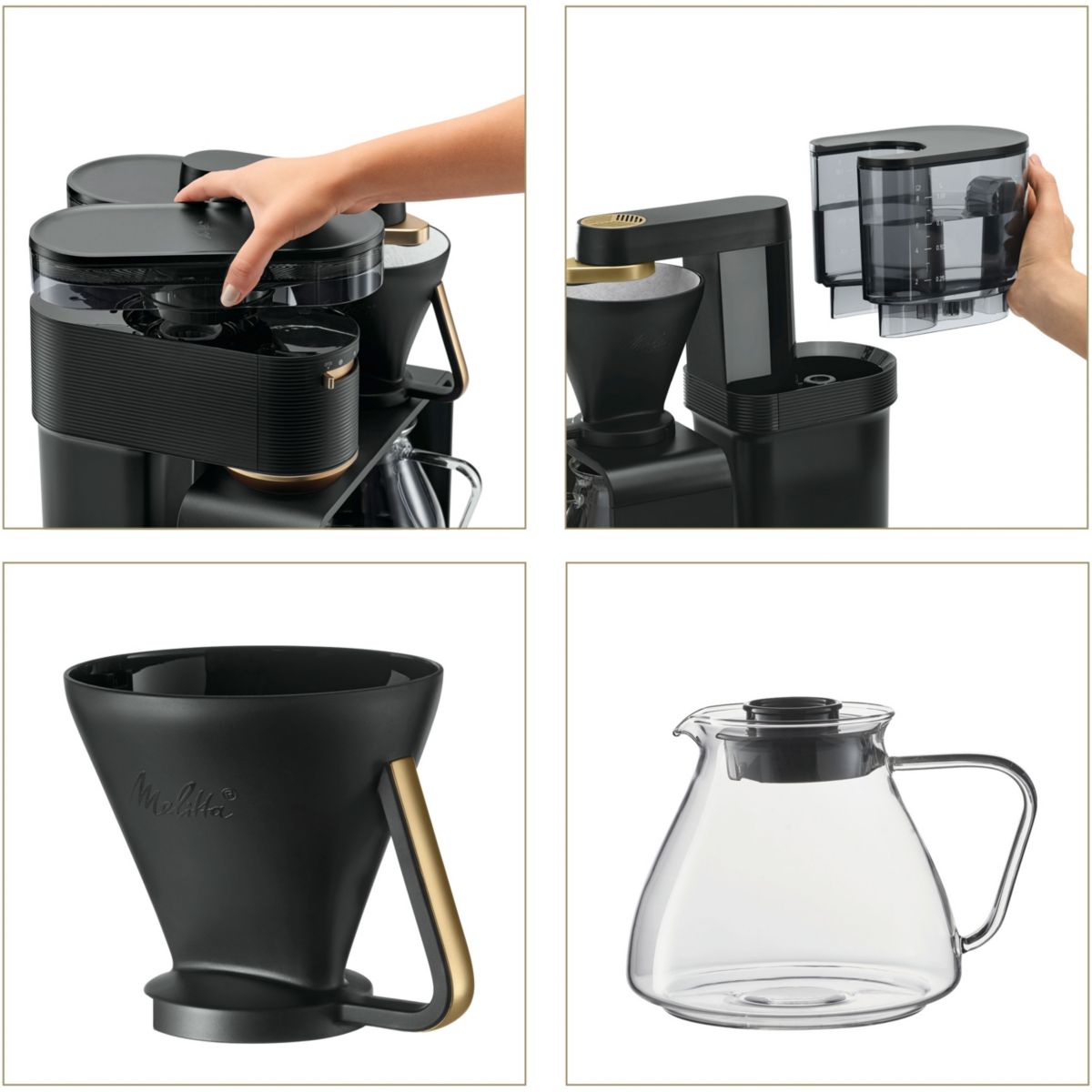 Cafetière filtre EPOS avec broyeur intégré Schwarz-Gold couleur unique, MELITTA