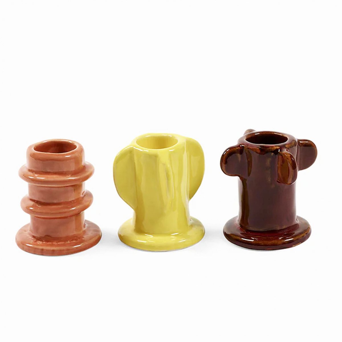 Lot de 3 bougeoirs en grès emaillé Molly 02 multicolore, SERAX