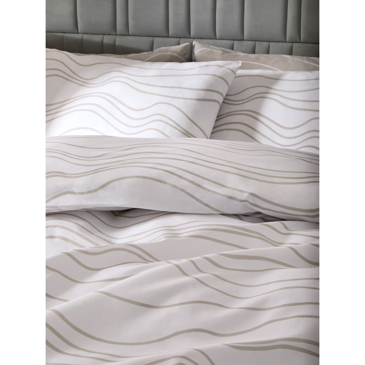 Parure housse de couette réversible, lot 2 vague naturelle beige/blanche, NEXT