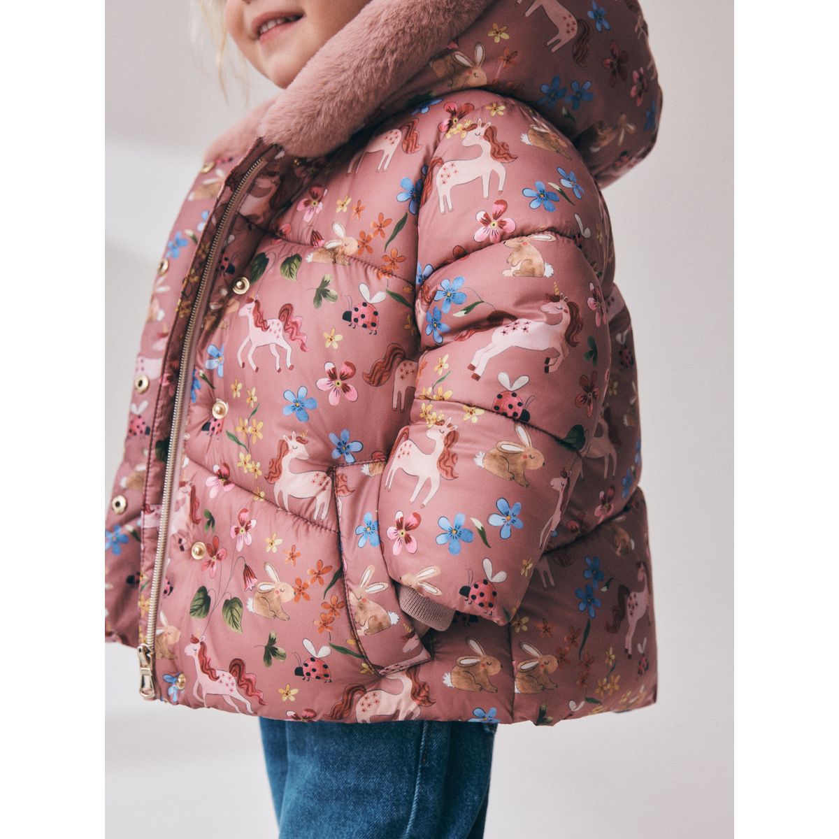 Manteau imperméable avec imitation fourrure rose, NEXT