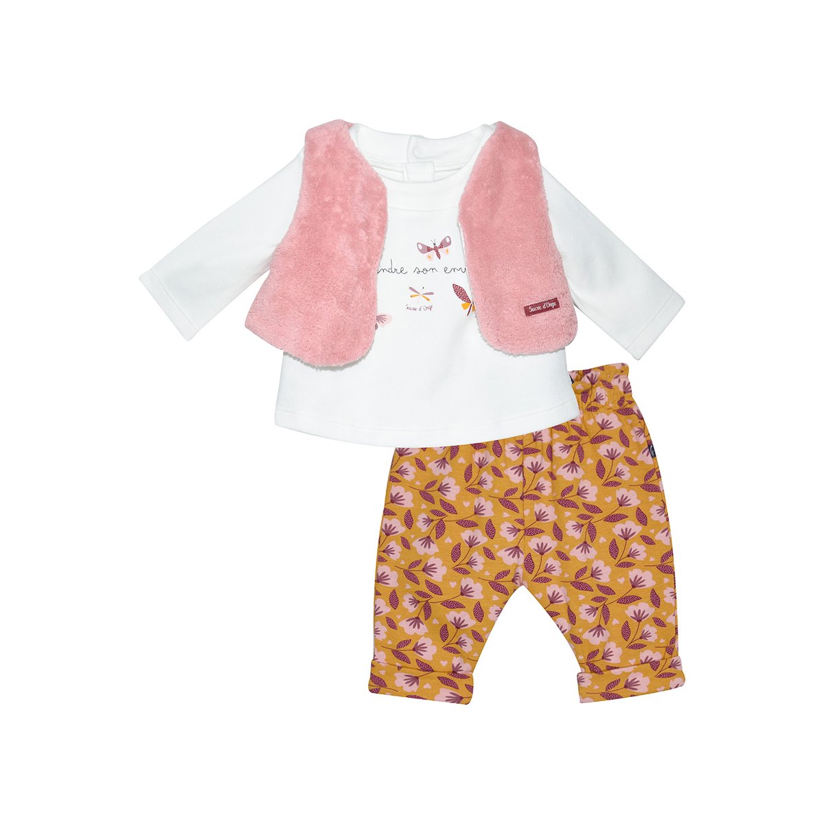 Tshirt pantalon gilet ss mches isa maille naissance beige, SUCRE D'ORGE