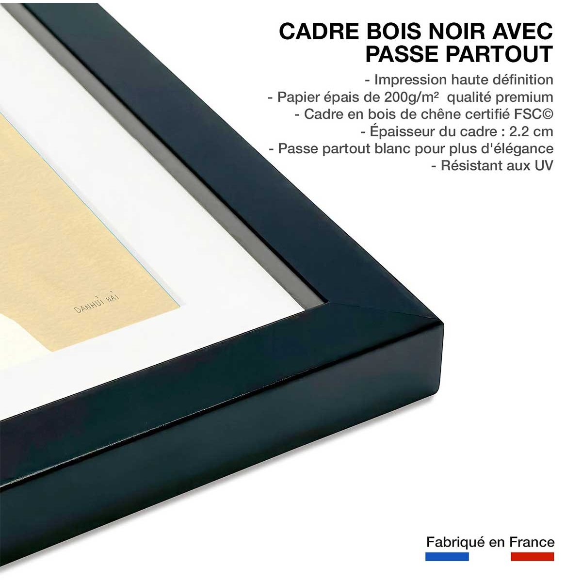 Affiche Soleil retro 50's affiche + cadre en bois - noir, HEXOA