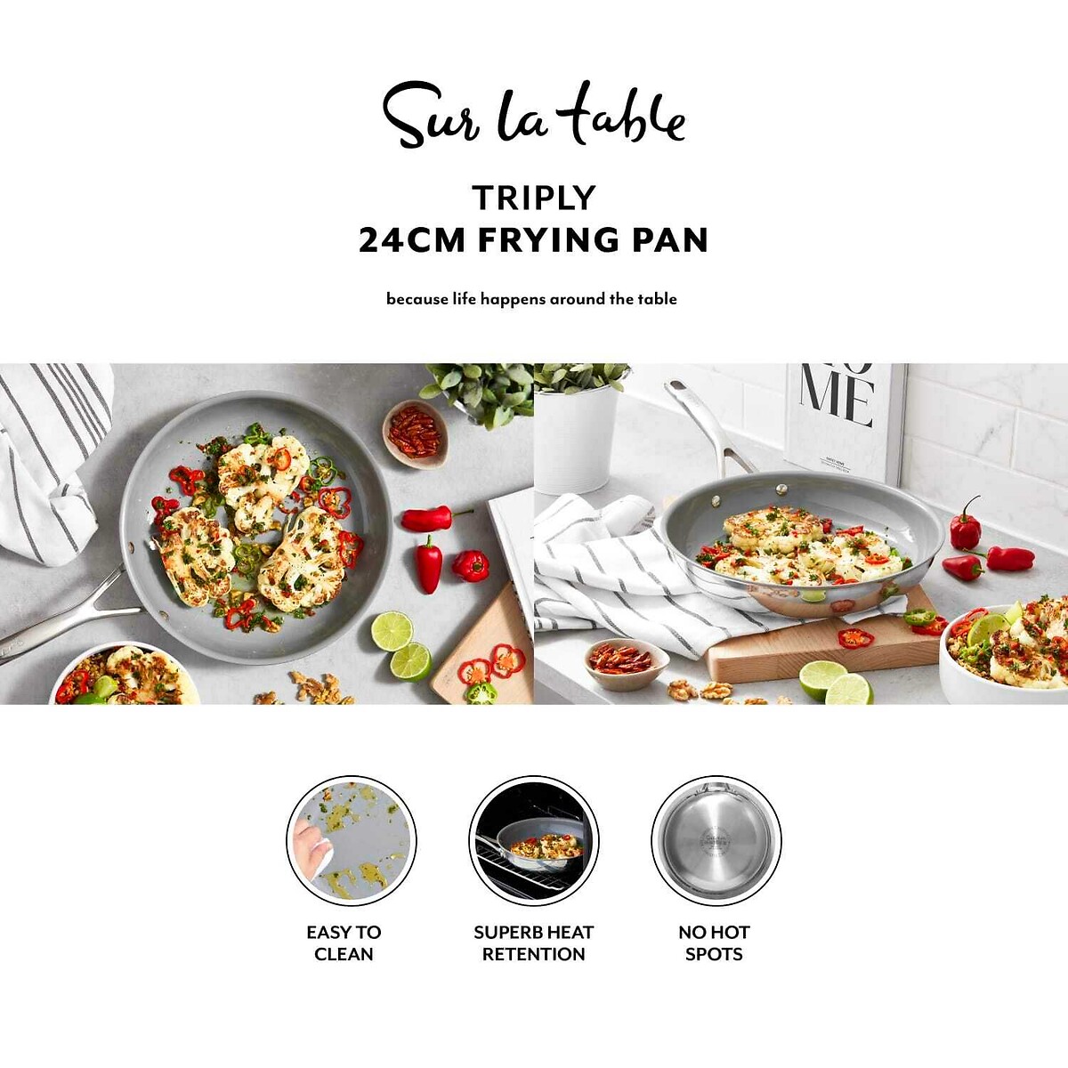 24cm SLT Core Tri-ply Frying Pan silver-coloured, SUR LA TABLE