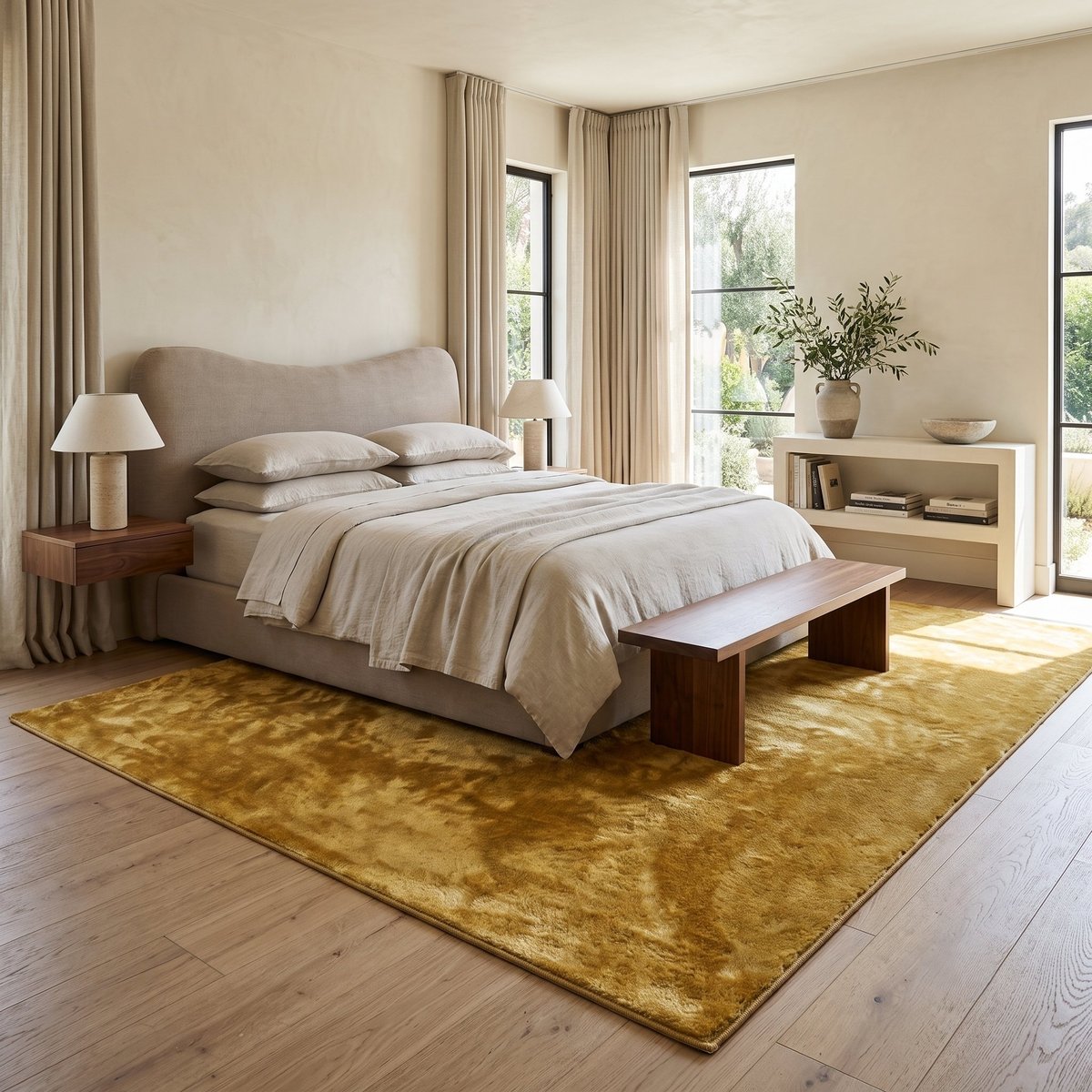 Tapis salon doux antidérapant TENDREMENT jaune, THE DECO FACTORY