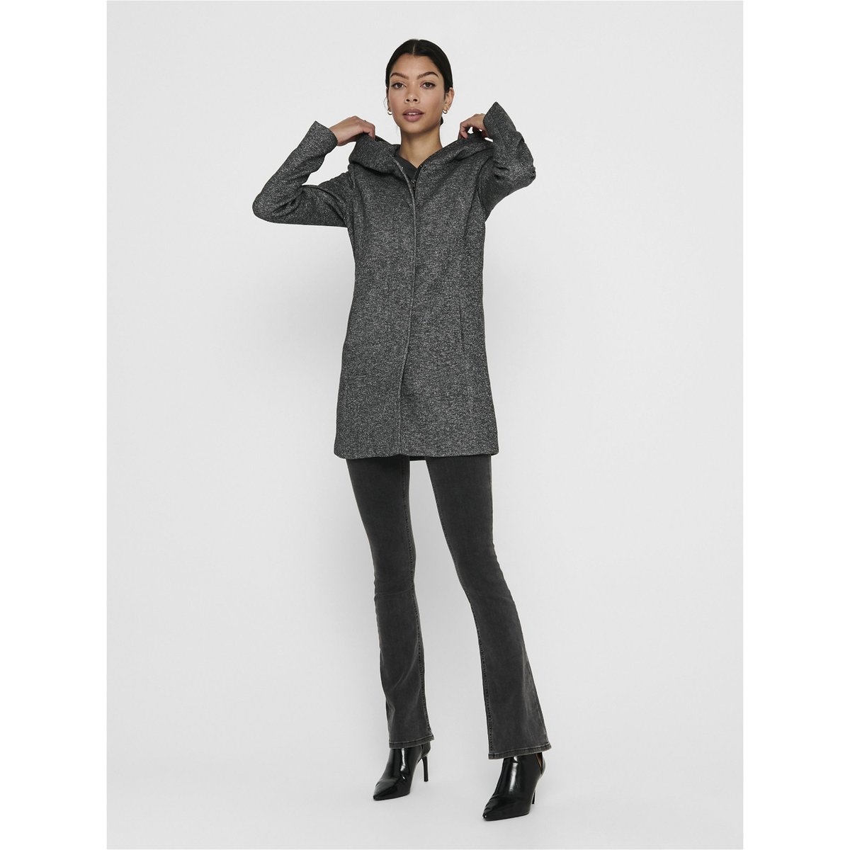 Manteau fin à capuche dark grey melange 1, ONLY