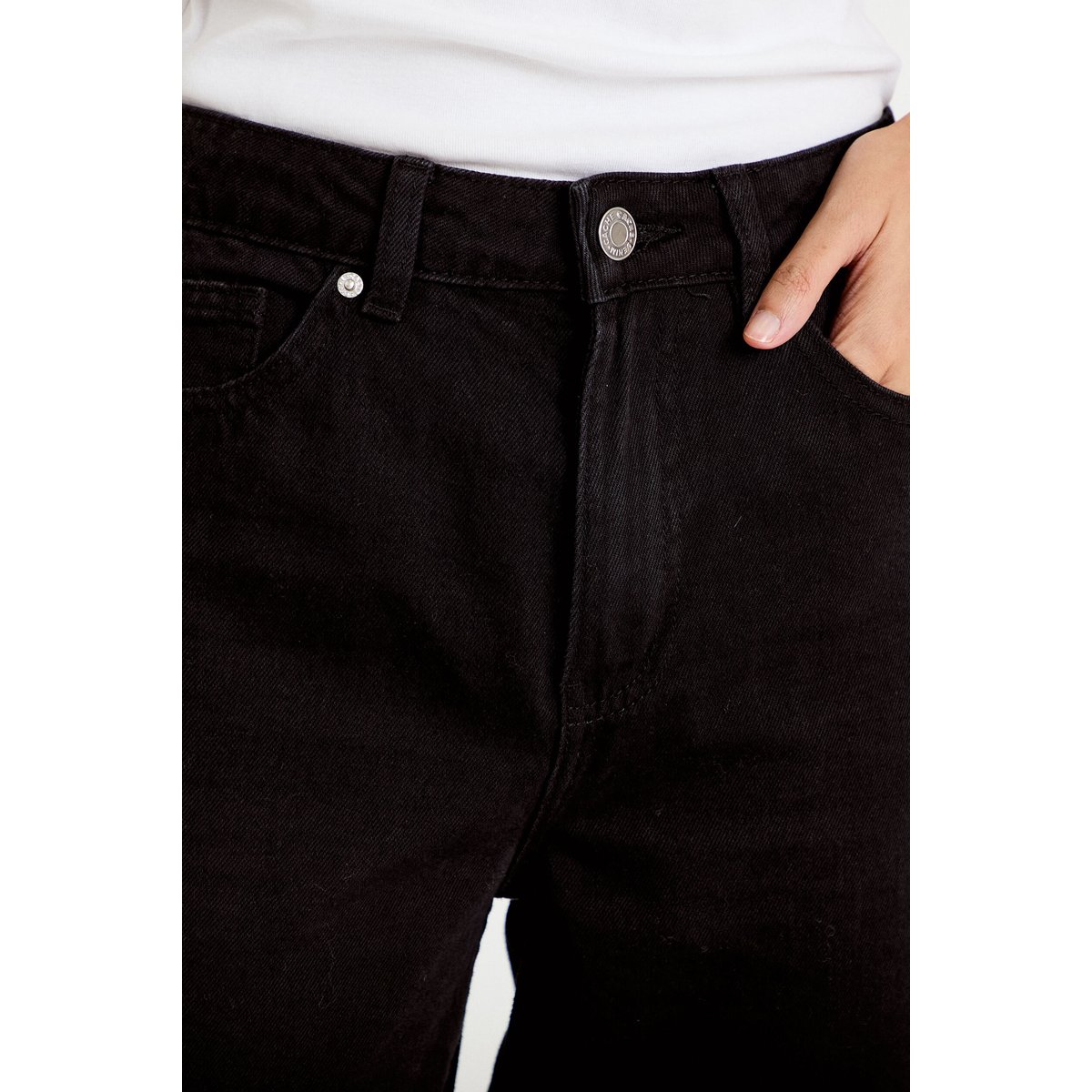 Jeans wide leg taille haute denim noir, CACHE CACHE