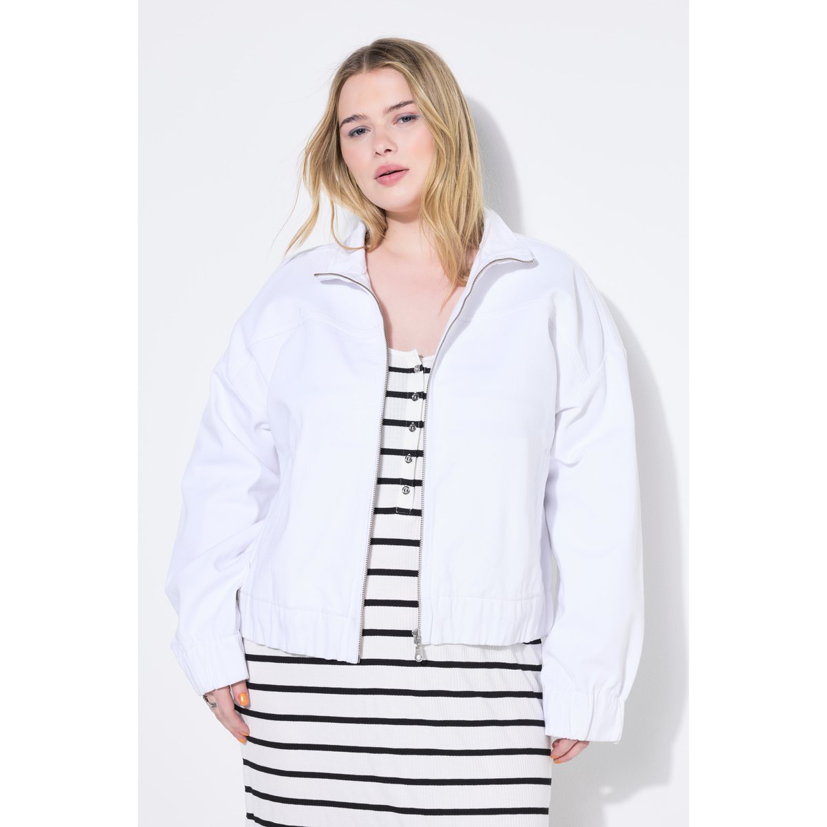Blouson en jean oversize, base élastique denim blanc, STUDIO UNTOLD