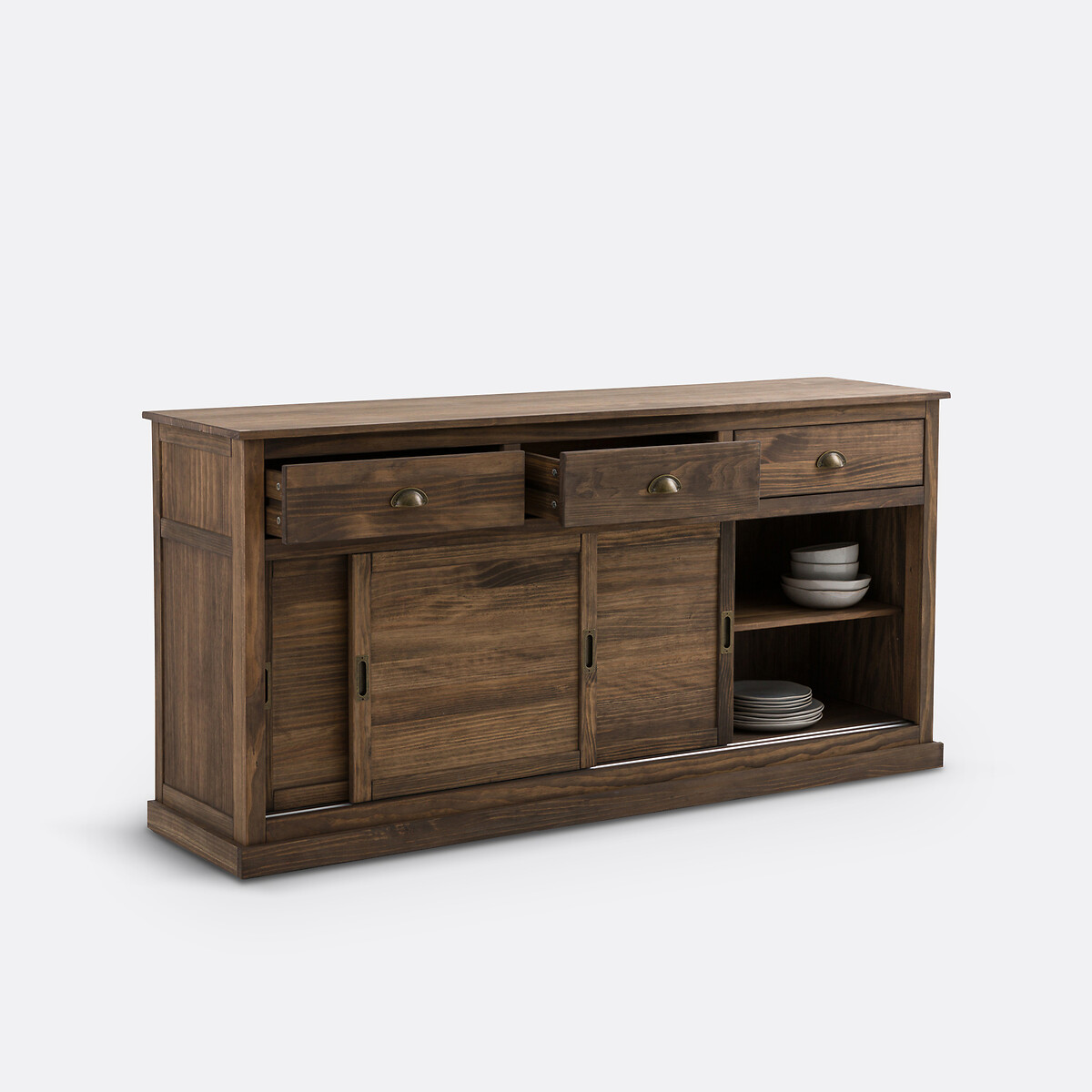 Aparador de 3 puertas y 3 cajones de pino macizo MDF Lunja encerado natural, LA REDOUTE INTERIEURS