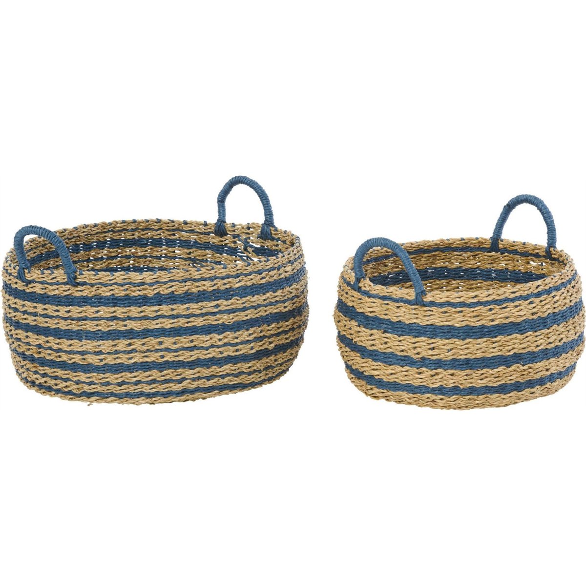 Set de 2 paniers en papier tressé naturel et bleu, RECOLLECTION