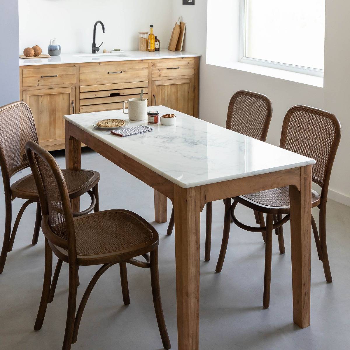 Table à manger en bois de manguier ARTHURO blanc, MADE IN MEUBLES