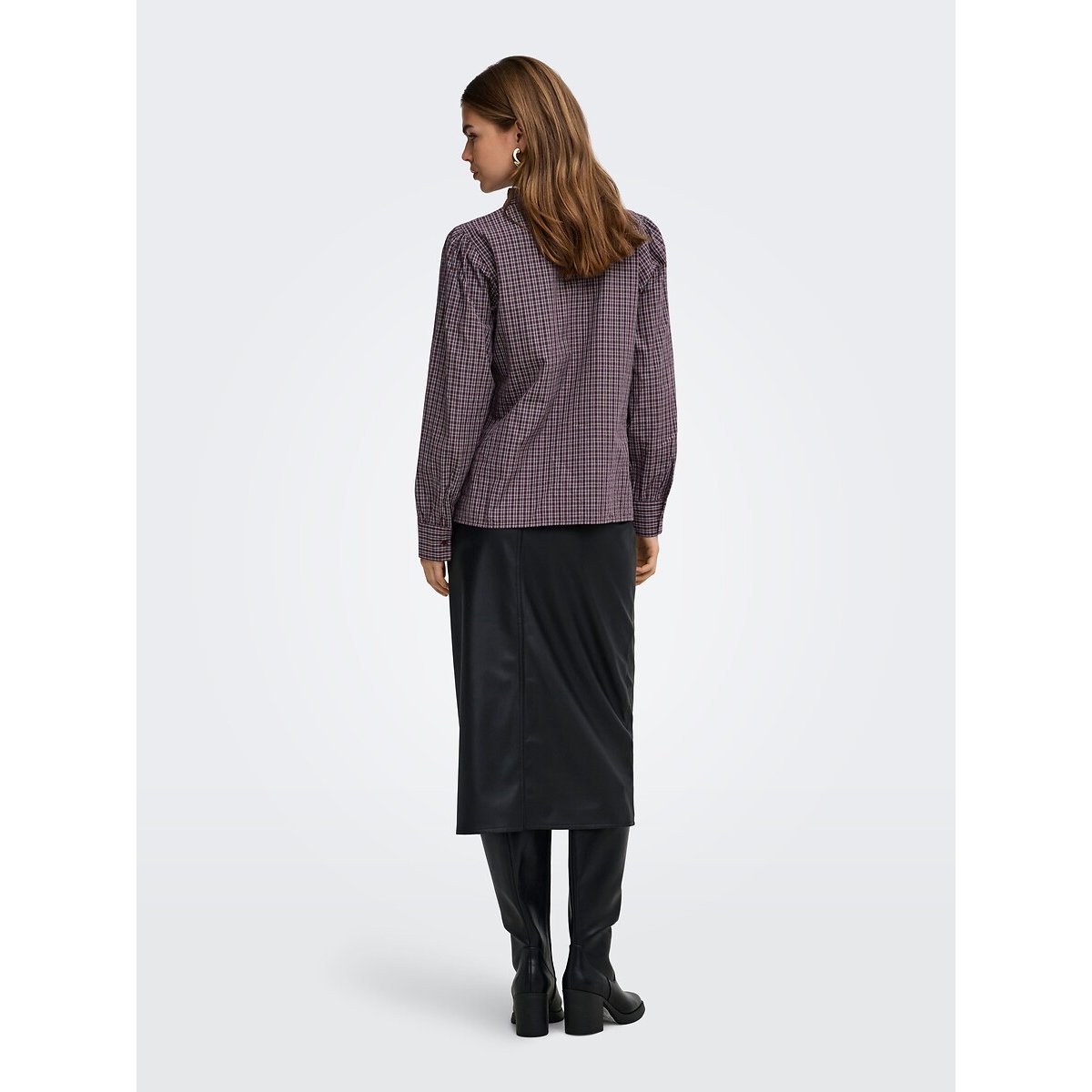 Checked Mandarin Collar Blouse printed burgundy, ONLY
