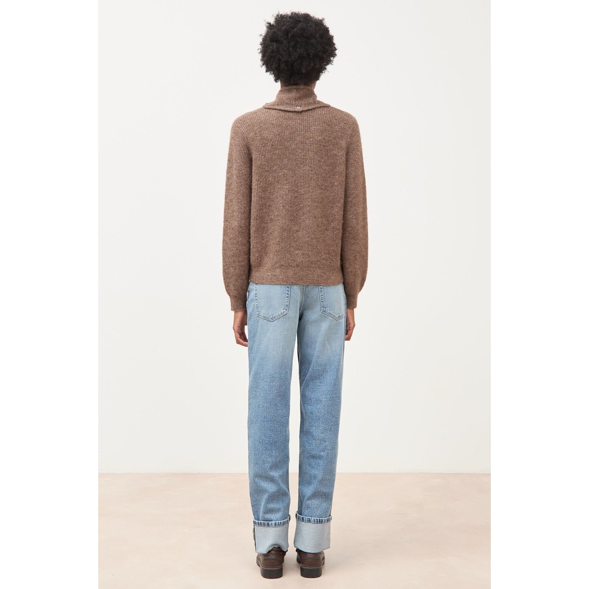 Pull droit col montant manches longues marron, BONOBO