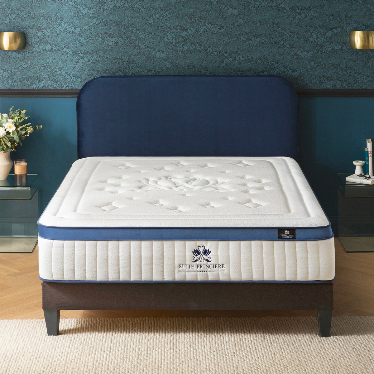Ensemble Suite Princière 90x190 cm Matelas Micro-ressorts + Sommier Bois couleur unique, BELLECOUR
