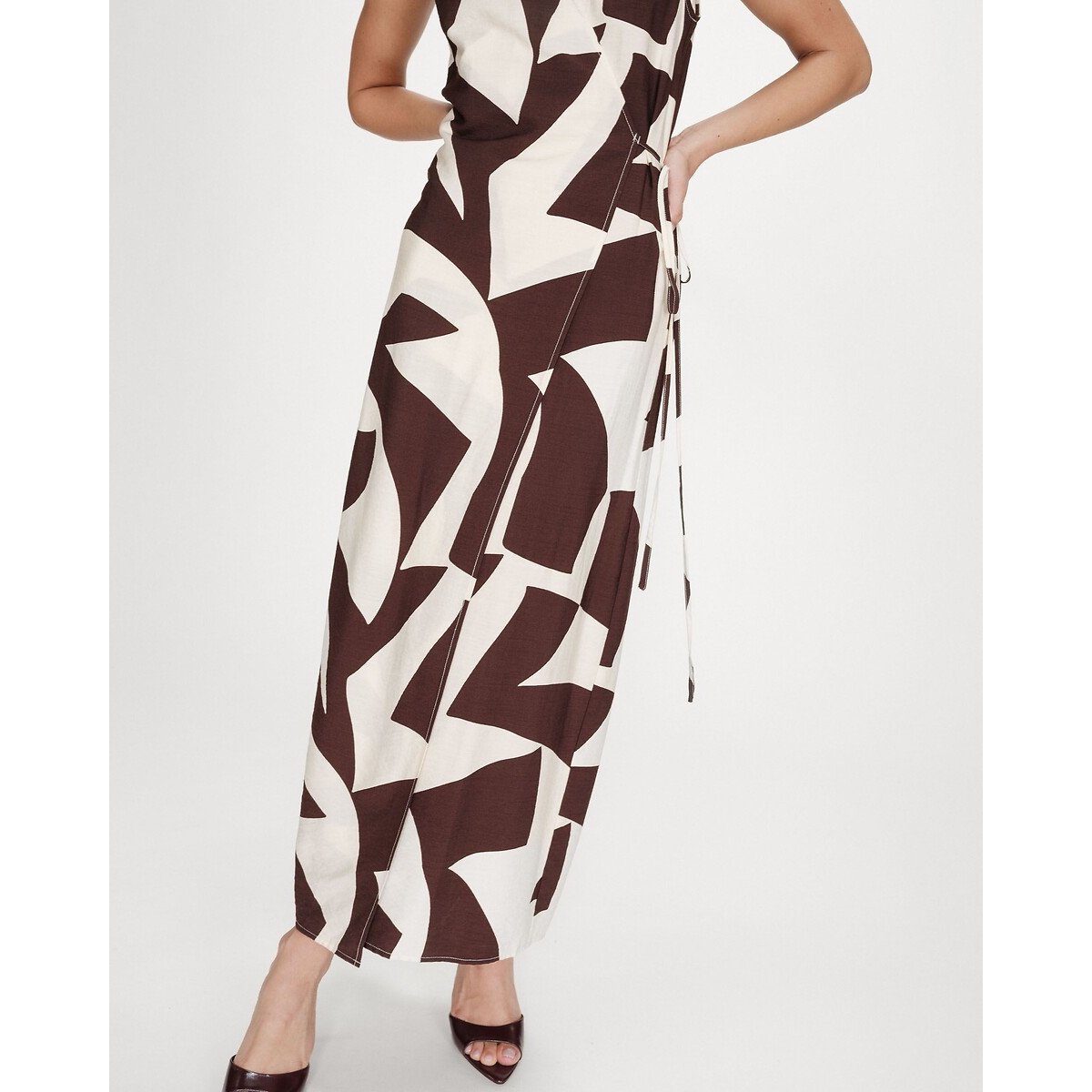 Robe longue portefeuille imprimée VELLINE imprimé marron, GRACE & MILA